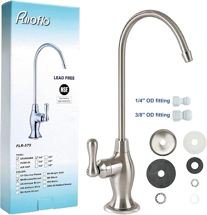 Brushed Nickel Reverse Osmosis Faucet, NSF Certified, NonAir Gap for Under Sink Water Filtration System, RO System Drinking Water Faucet, FLR-575BN