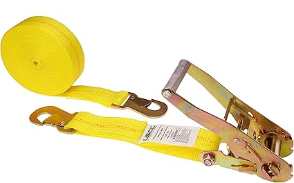 US Cargo Control, Ratchet Strap with Snap Hook, 2 Inch Wide X 27 Foot Long, 2 Inch Ratchet Strap, Yellow Ratchet Strap, Ratchet Strap Snap Hook, Ratchet Strap with Locking Hook to Secure Cargo