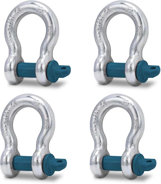 Leero 3/4" D Ring Shackles, 4.75 tons (10,472lbs) Working Load Limit, Clevis Shackle with 7/8" Alloy Screw Pin, Heavy Duty Shackles for Towing, Terrain Vehicle, Jeep, Trailer, Blue (4 Pack)