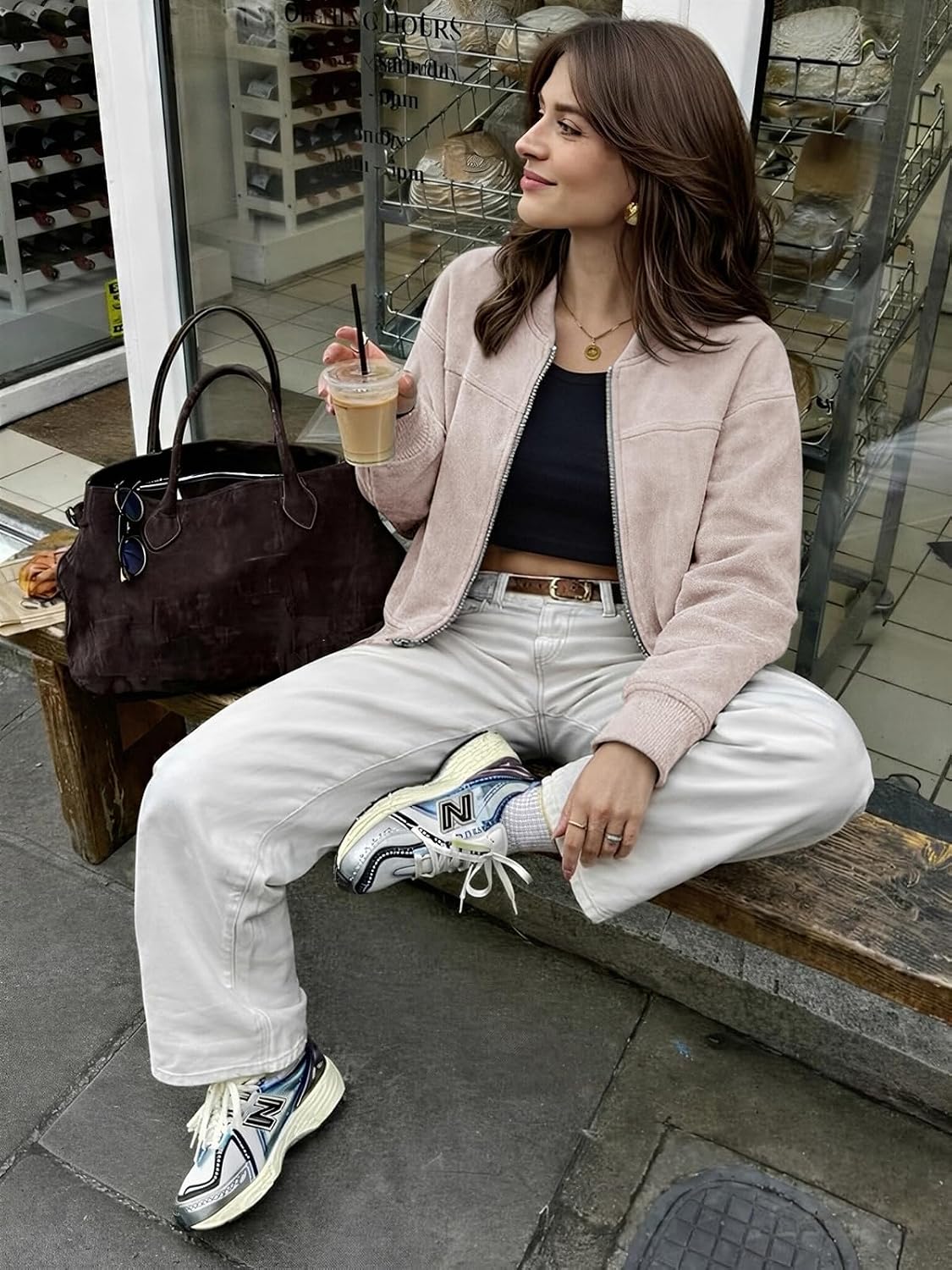 Women's Faux Suede Bomber Jackets Fall Fashion Outfits Winter Clothes Stand Collar Zip Up Coats Outwear