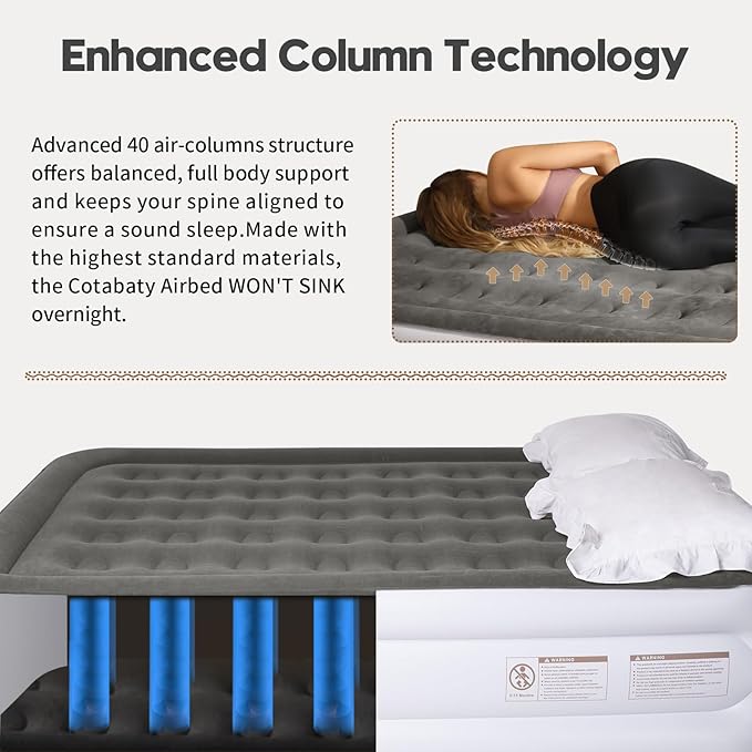 Queen Air Mattress with Built-in Pump, 18 inch Tall Inflatable Mattress Double Airbed, Luxury Self Inflating Air Bed Blow Up Mattress Portable for Home Camping Travel, 650lb Max Weight