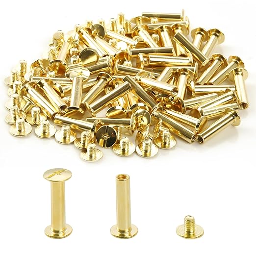Chicago Binding Screws - 5mm x 12mm Binding Posts - 9.5mm Phillips Nut - Chicago Screw Binding Post Screw Kit for DIY Leather Decoration Scrapbook Photo Albums Bookbinding (Gold, 50 PCS)
