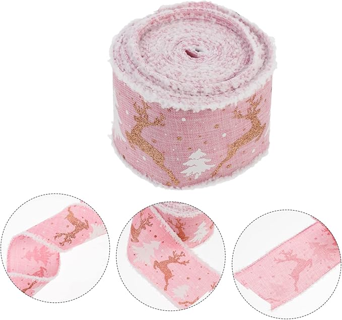 6.5cm Wide Christmas Fabric Ribbon Decorative Xmas Ribbon for Tree Present Wrapping Craft Projects