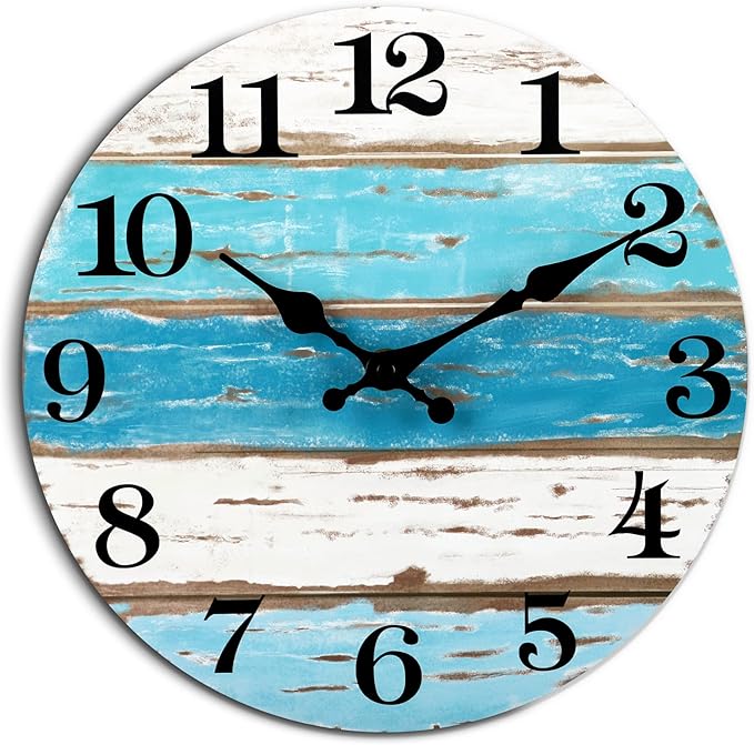 CHYLIN 16 Inch Wall Clock, Large Outdoor Clocks for Patio, Pool Beach House Decor Tropical Clocks for Walls, Nautical Coastal Themed Blue Clock for Lake House, Bathroom, Living Room, Kitchen (16")