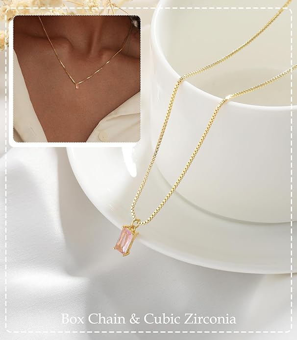FUNEIA Diamond Necklaces for Women 14K Gold Plated Emerald Birthstone Necklace for Women Mothers Dainty Gold Necklace Blue Green Cubic Zirconia Pendant Necklace Birthday Gifts for Women Jewelry
