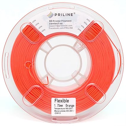 TPU Filament,PRILINE 98A TPU Flexible Soft 3D Printer Filament,1KG 1.75mm Spool Durable TPU Flexible Material, Orange
