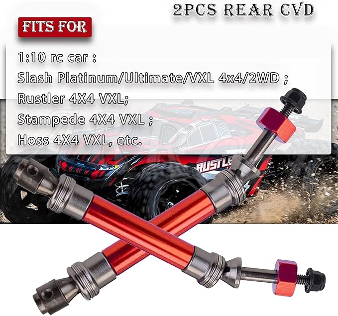 2PCS Rear Drive Shaft CVD RC Upgrades Part for 110 Rustler VXL 2WD 4X4Stampede VXL 2WD 4X4Hoss VXL 2WD 4X4Slash PlatinumSlash UltimateSlash VXL 4x4 2WD RC Car,ARRCat RC Hops Up,Red