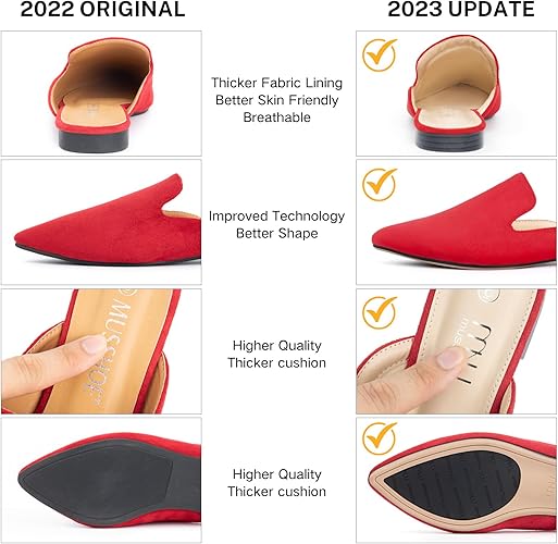 MUSSHOE Mules for Women Flats Comfortable Pointed Toe Women Mules