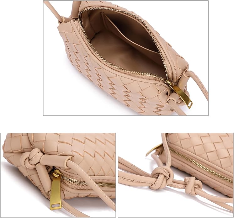 Woven Crossbody Bags For Women, Small Handmade Purse Clutch Shoulderbag Handbag, Zipper Closure