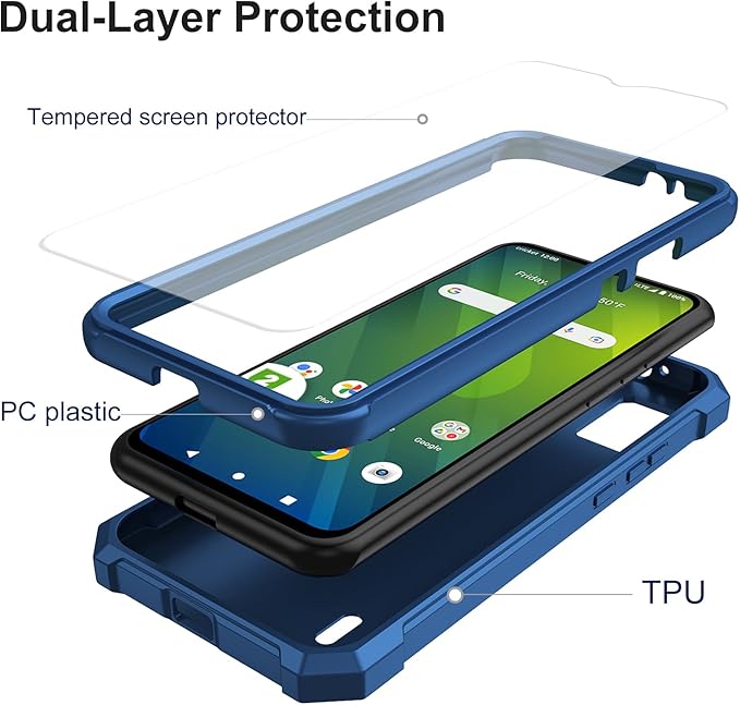 Ailiber Case for ATT Motivate 4, Cricket Icon 5 Phone Case with Screen Protector, Dual Layer Structure Protection, Shockproof Corners TPU Bumper, Military Grade Protective Cover for Motivate 4-Blue