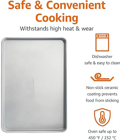 Basics Ceramic Nonstick Baking Sheet Cooling Rack Set, Non-Toxic, Half Sheet Size - 1 Pack, Gray