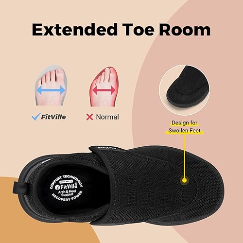 FitVille Diabetic Shoes for Women Extra Wide Width Walking Shoes Slip-On Orthopedic Shoes for Swollen Feet Foot Pain Relief - EasyTop Wings V2