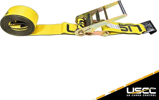 US Cargo Control 4 Inch Flat Hook Ratchet Strap, 4 Inch x 30 Foot, Yellow Heavy Duty Ratchet Straps with Black Flat Hooks, 5,400 lbs. Working Load Limit, Tie Down Straps for Flatbed Trailer