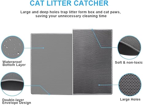 Pieviev Cat Litter Mat Double Layer Waterproof Urine Proof Trapping Mat 1 Pack (Gray, 30x24 Inch (Pack of 1))