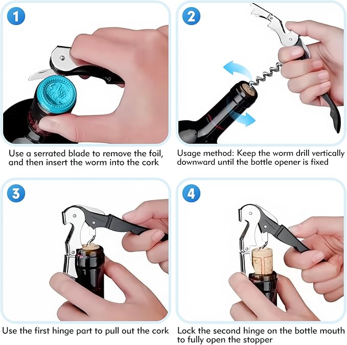 Wine Opener Professional Waiter's Corkscrew Wine Opener Set - Stainless Steel Wine Key with Foil Cutter, Multifunctional Bottle Opener for Wine Beer