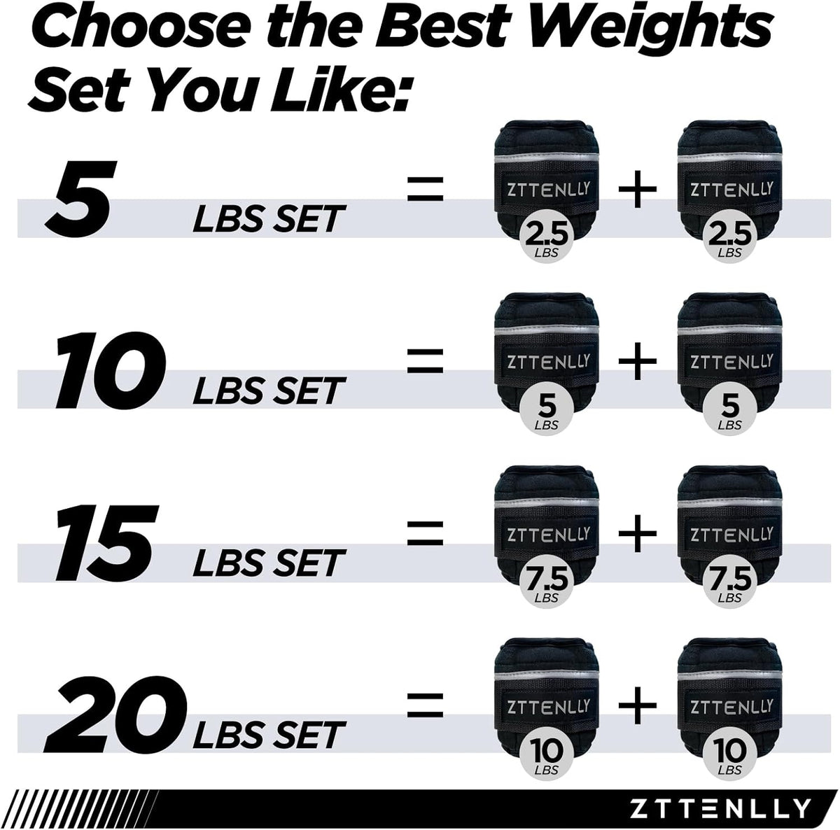Adjustable Ankle Weights 1-5/10/15/20LBS Pair with Carry Bag - Breathable Fabrics, Reflective Trim - Strength Training Leg Wrist Arm Ankle Walking Weights Sets for Women Men Kids