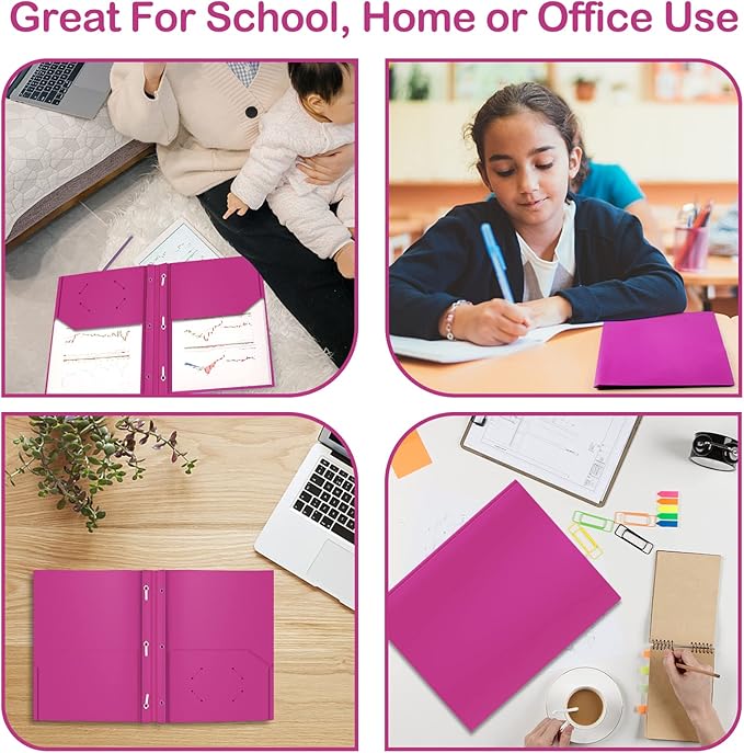 ViVin Sturdy Plastic Folders with Pockets and Prongs,12-Pack, 3-Prong Fasteners Folders with 2 Pockets, Holds US Letter Size Paper, for SchoolOfficeHome (Purple)
