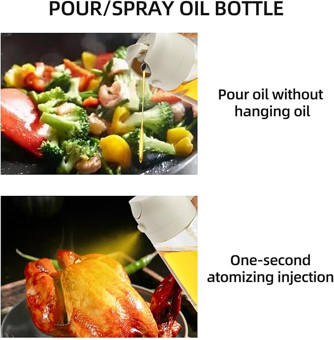 Aovdy Oil Sprayer for Cooking 16oz,2 in 1 Olive Oil Dispenser and Oil Sprayer - 470ml olive bottle spray and pour - olive glass oil dispenser for kitchen Cooking Salad BBQ (White)