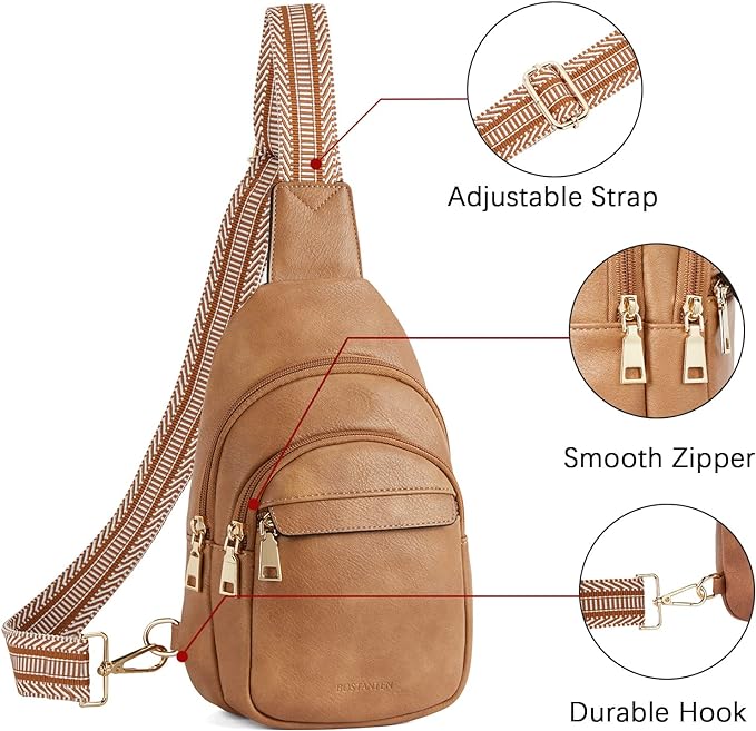 BOSTANTEN Small Sling Bag for Women Leather Crossbody Bags Fanny Pack Chest Bag for Travel
