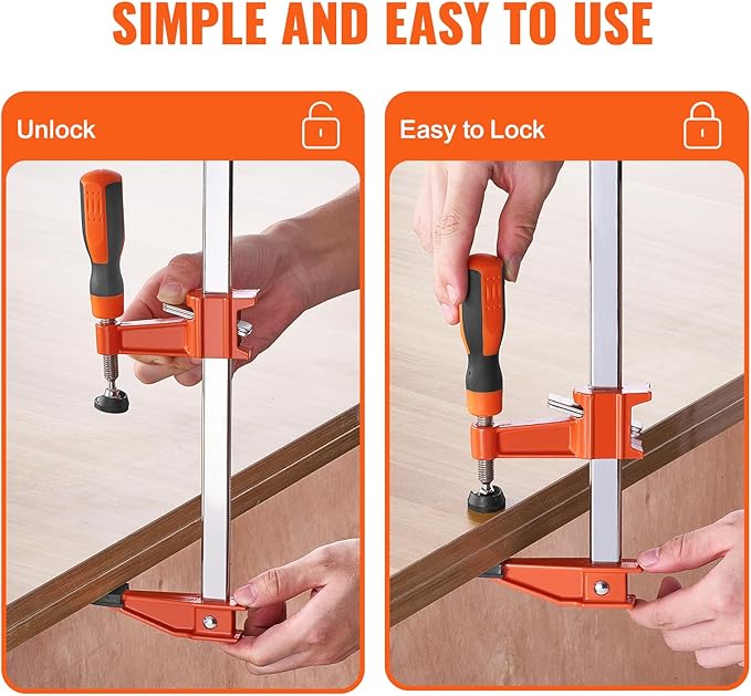 VEVOR Bar Clamps for Woodworking, 2-Pack 36" ClampSpreader, Quick-Change F Clamp with 600 lbs Load Limit, 2.5" Throat Depth, Cast Iron and Carbon Steel, Wood Clamps for Woodworking Metal Working