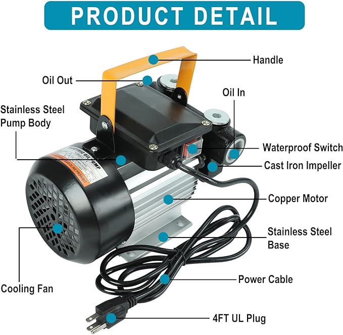 110V AC 550W Self Priming Electric Transfer Pump, 60Lmin Oil Transfer Pump Fuel Diesel Kerosene Biodiesel Pumps For Vehicles, Construction Sites, Farms