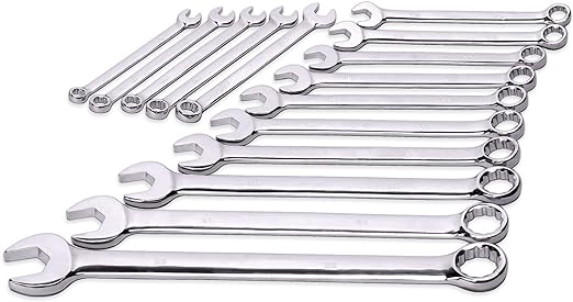 Max Torque 15-Piece Premium Combination Wrench Set, Chrome Vanadium Steel, Long Pattern Design | Include Metric Sizes 8, 9, 10, 11, 12, 13, 14, 15, 16, 17, 18, 19, 20, 21, 22mm with Storage Rack