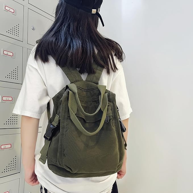 Mini Canvas Backpack for Women Girls Cute Small Backpack Purse Aesthetic Backpack, Green