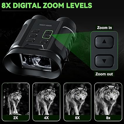 WONGKUO Night Vision Goggles - 5W Upgraded 4K HD IR Binoculars - 8X Digital Zoom, Rechargeable Binoculars with Camera Built in, 32GB Card to Save Photos and Videos, Flashlight for Camping Hunting