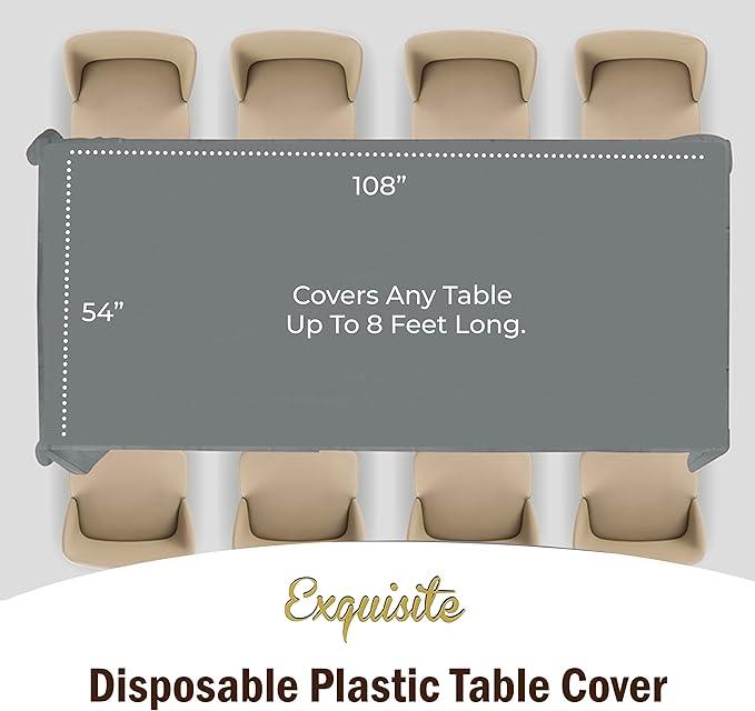 Exquisite 4-Pack Silver Plastic Table Cloth - 54In. x 108In. Disposable Tablecloth for Parties - Rectangle Tablecloth - Disposable Table Cloths for Parties - Plastic Table Cover for Picnics