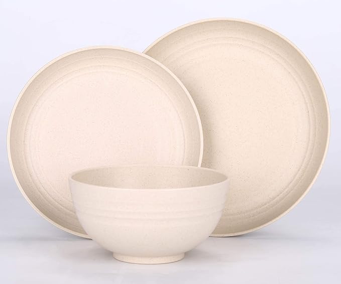 LuckyZone Unbreakable Cereal Bowls - 24 oz Reusable Wheat Straw Bowl Set of 4 - Dishwasher & Microwave Safe - Perfect for Cereal, Soup and Rice - BPA Free, Healthy & Eco-Friendly (Beige)