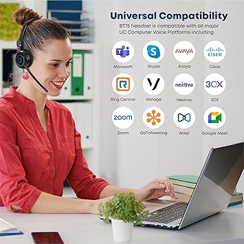TruVoice BT75 Premium Wireless Headset with V5.2 USB Dongle | Noise Suppression Speakers and NC Microphone | Fast Charging with 22 Hour Continous Talk Time - Connects with 2 Devices Simulataneously