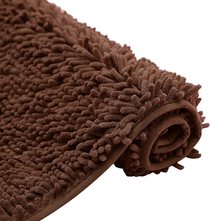 Non-Slip Bath Rug,Extra Soft Microfiber Bedroom Shag Carpet with Anti-Slip Backing,WaterDust Absorbent Fast Dry Shower Mat,Sound Insulated Stairs Pad,Machine Washable (Coffee,17 x 27 Inches)