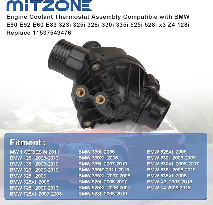 MITZONE Engine Coolant Thermostat Assembly Compatible with BMW E90 E92 E60 E83 323i 325i 328i 330i 335i 525i 528i x3 Z4 128i Replace 11537549476