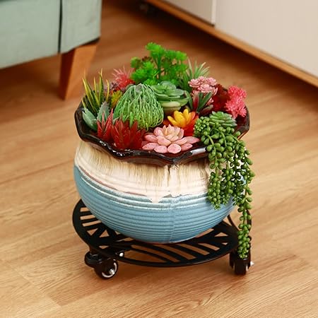 2 Packs Metal Plant Caddy with Wheels 13 Heavy-Duty Wrought Iron Rolling Plant Stands with Casters Indoor and Outdoor Plant Pot Roller Base Plant Saucer Movers Black, Strong Load Capacity