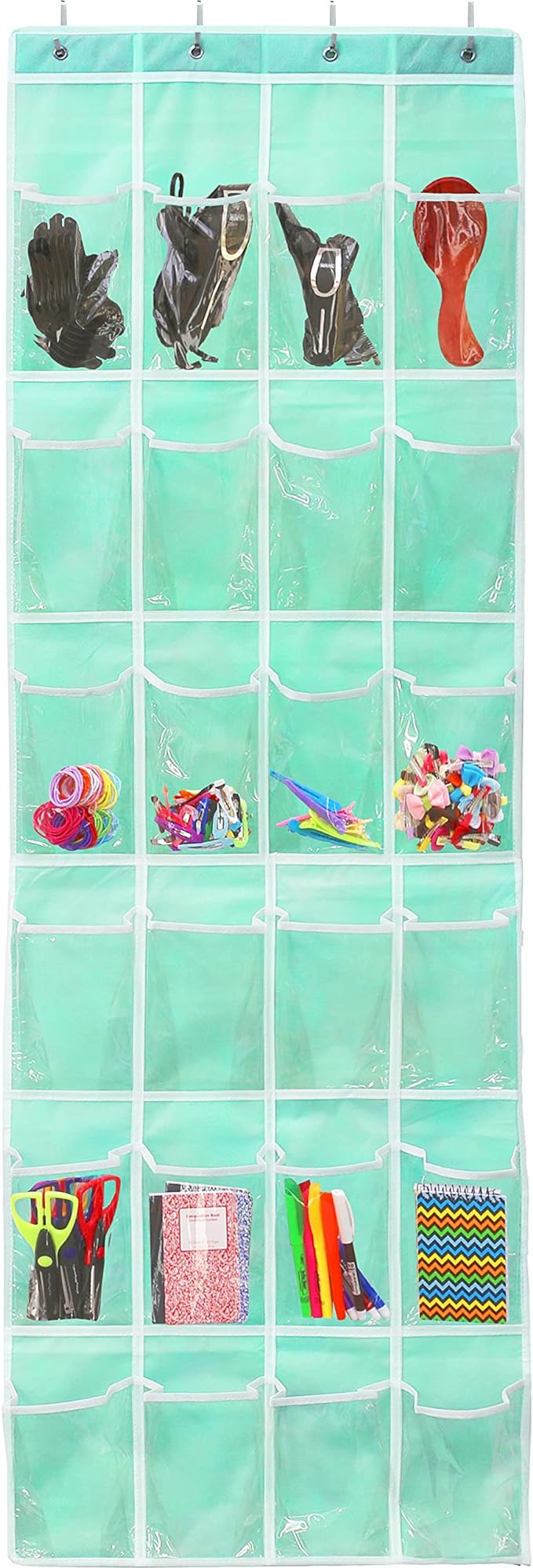 Simple Houseware 24 Pockets - Crystal Clear Over The Door Hanging Shoe Organizer, Turquoise (64'' x 19'')