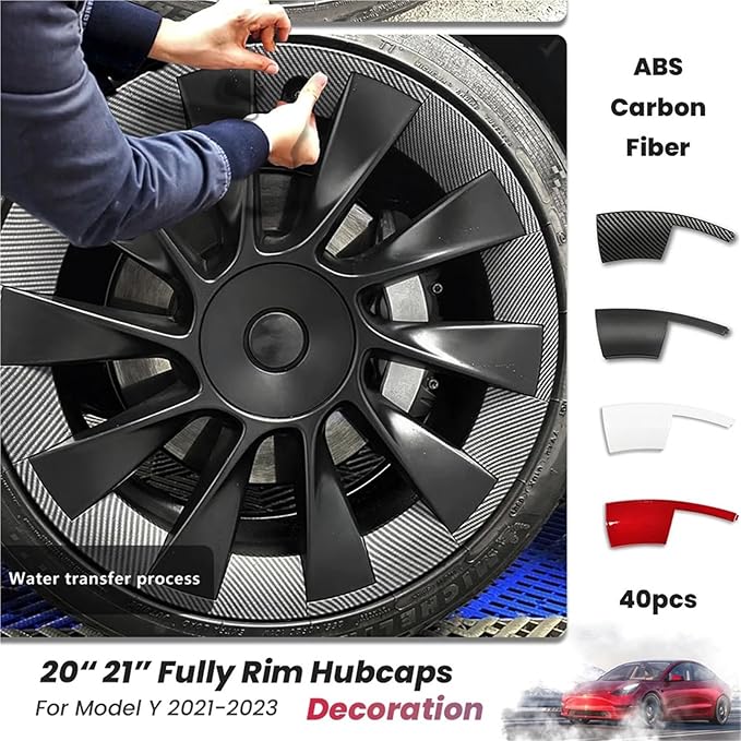 Carbon Fiber Wheel Cover Compatible for Tesla Model Y 2021-2023 20 Inch Induction 21 inch UberTurbine Wheel Protector ABS Hubcap Accessory(Matte Carbon 20 inch)