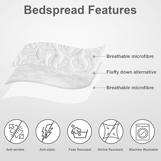 Hansleep White Quilt California King Size - Damask Ultrasonic Summer Bedspread California King, Soft Lightweight Coverlet Bedding Set, 3 Pieces (1 Quilt, 2 Pillow Shams)