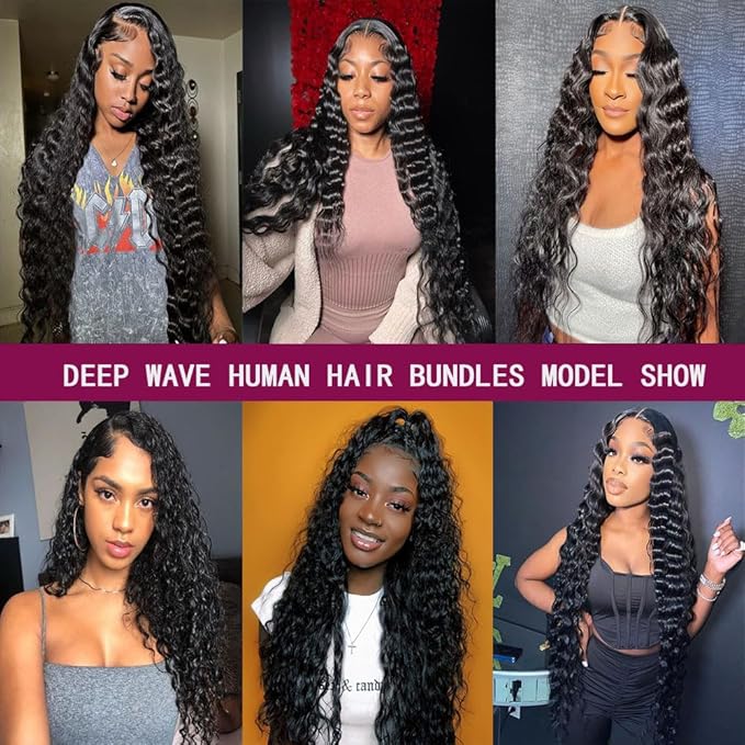 12A Deep Wave Human Hair Bundles Brazilian Virgin Deep Curly Bundles Human Hair 100 Unprocessed Virgin Raw Wet And Wavy Bundles Natural Black Color Water Wave Human Hair Bundles 26 Inch
