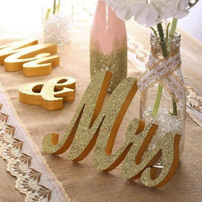 Wedding Decorations,Gold Mr and Mrs Signs Wedding Sweetheart Table Decorations, Wooden Freestanding Letters Wedding Shower Gift