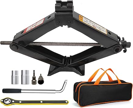 CFYUSEU Scissor Lift Jack Max 3 Ton Capacity with Jack Socket Drill Adapter, Lifting Jack Car Kit with WrenchLug Wrench for Car SUV MPV, Black, QJD-3-1