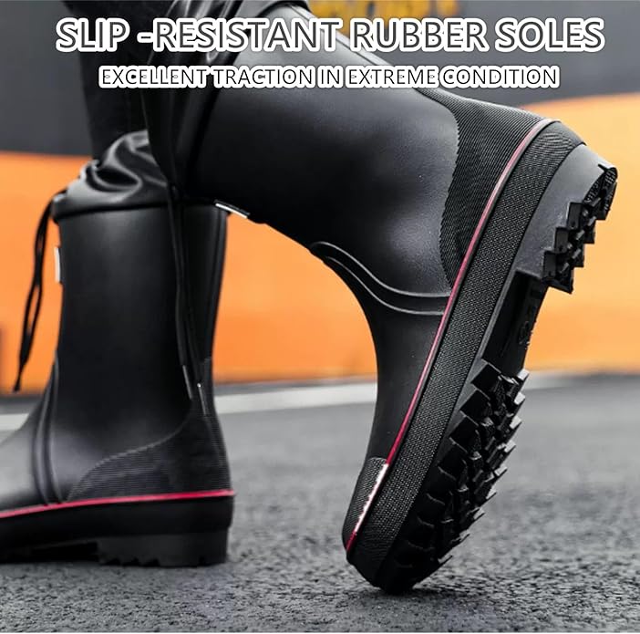 Mens Rain Boots Water boots Waterproof PVC Rubber Boots Outdoor Mud Boots,Comfort Lightweight Mid-Calf Gardening Fishing Shoes for Yard Farm Work