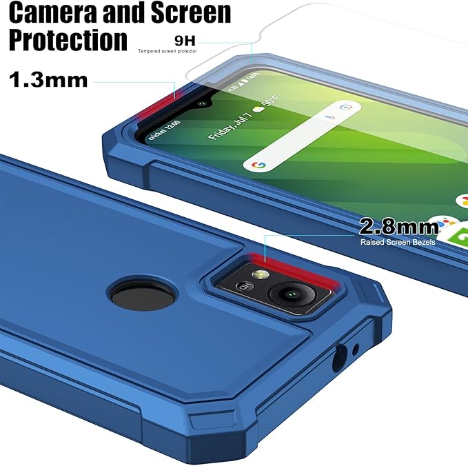 Ailiber Case for ATT Motivate 4, Cricket Icon 5 Phone Case with Screen Protector, Dual Layer Structure Protection, Shockproof Corners TPU Bumper, Military Grade Protective Cover for Motivate 4-Blue