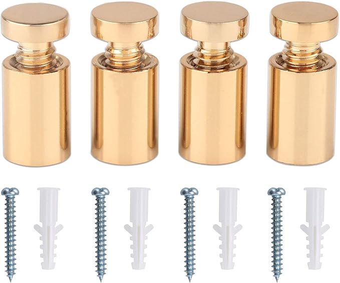 TOPNIKE Brass Flat Top Sign Standoffs, Standoff Holder Screw, 12"x 34", Polished Gold, for Acrylic, Glass, PVC, Glass Panel, Wood, with 2pcs Plastic Spacers, Pack of 4
