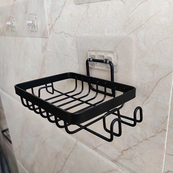 Stainless Steel Mate Black Soap Dish for Shower, Suction Cup Square Shower Soap Holder - Black Soap Saver - Comfortable Essential for Apartment, Home and Dormitory