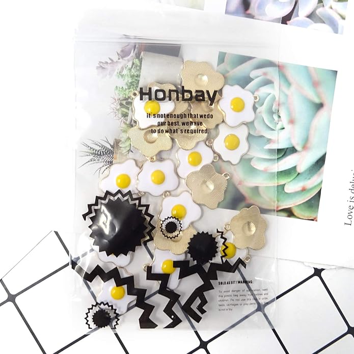 Honbay 20PCS Enamel Alloy Fried Eggs Pendant DIY Craft Jewelry Making Accessory