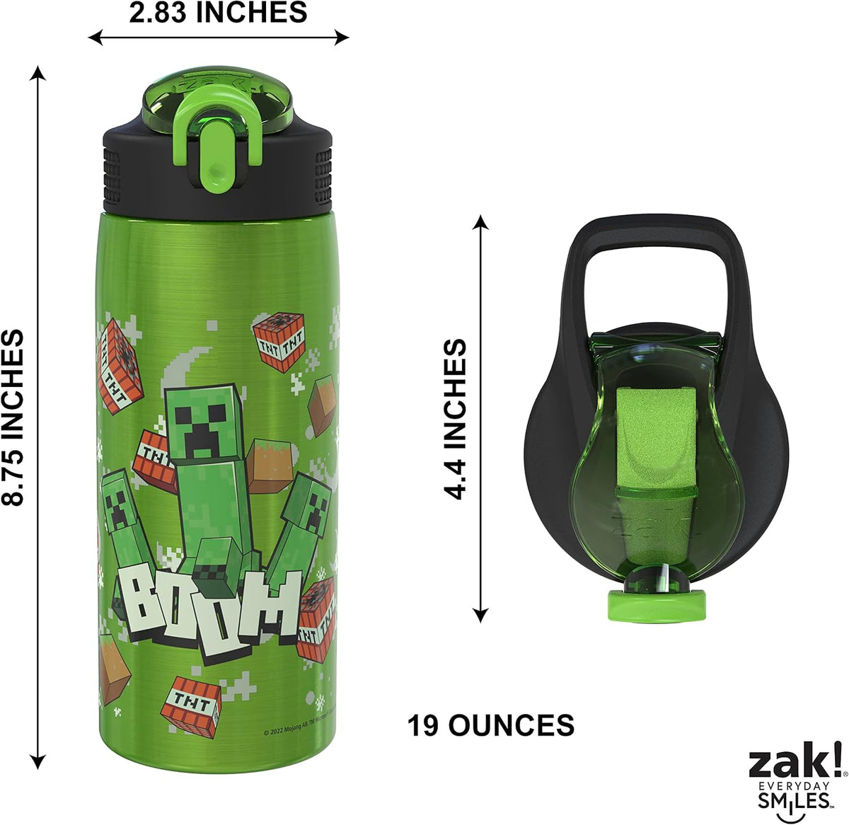 Minecraft Water Bottle for Travel and At Home, 19 oz Vacuum Insulated Stainless Steel with Locking Spout Cover, Built-In Carrying Loop, Leak-Proof Design (Creeper)