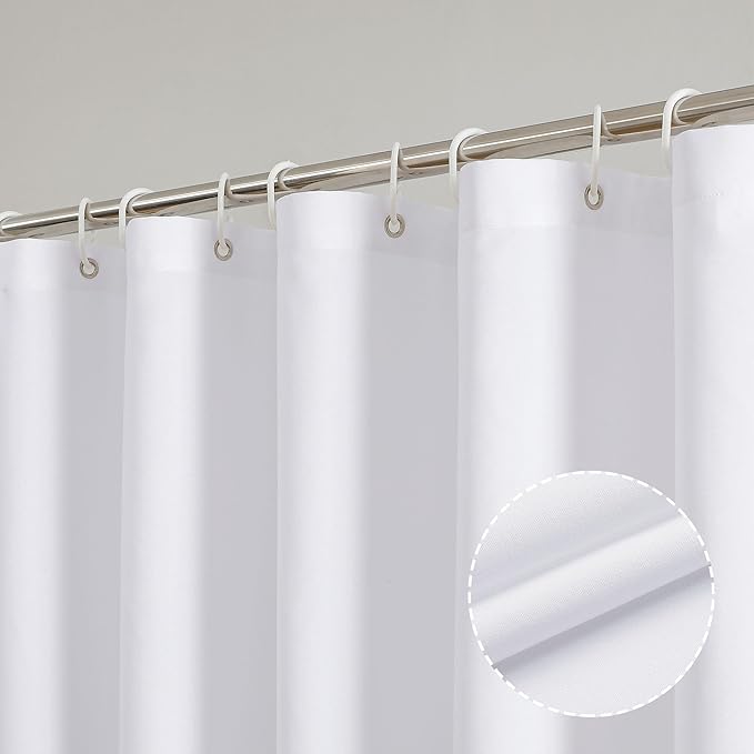 OVZME Zora White Shower Curtain, Fabric Shower Curtain for Bathroom - Soft Cloth Hotel Spa Quality, Water Repellent Bath Decor, Washable Shower Curtain Set with 12 Hooks, Grommets Top, 72Wx72L