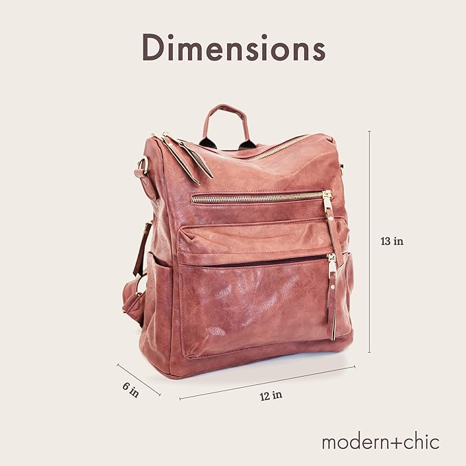 ModernChic Backpack Purse for Women - Brielle Convertible Bag, Use as Diaper Shoulder Bag, or Womens Backpack, Made of Vegan Leather wRemovable Strap and ExteriorInterior Pockets (Taffy Pink)