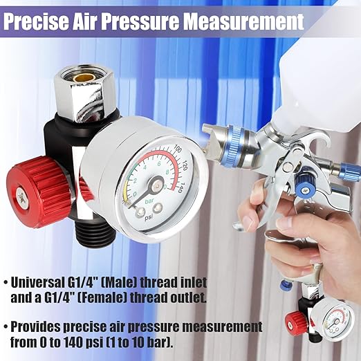 Yakamoz 14 Inch Air Compressor Regulator with Gauge, 0-140 Psi Precise Control Spray Gun Air Pressure Regulator Paint Sprayer Air Adjusting Valve Regulator for Pneumatic Tool