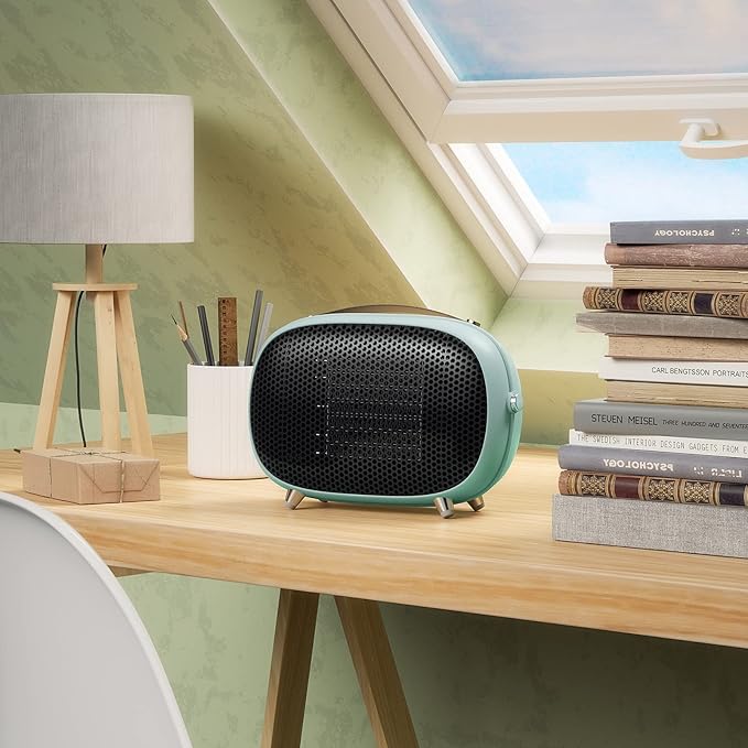 Portable Electric Space Heater 800W400WNatural Wind, PTC Fast Heating Small Space Heater with Tip-over and Overheat Protection for Bedroom, Office, Room, Desk and Indoor Use (Green)